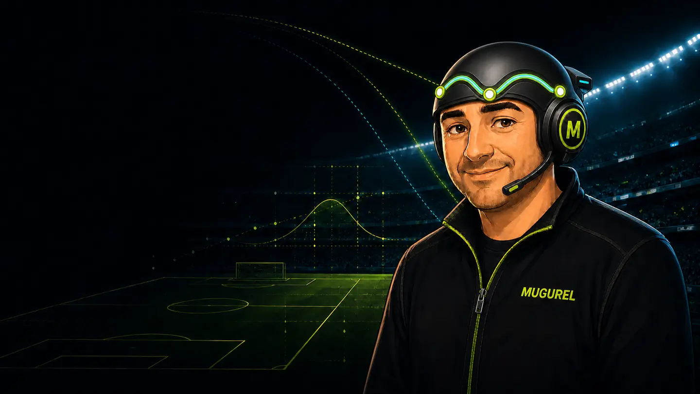 Mugurel, analistul cu Casca Semnal M-Orbit, pe un stadion noaptea